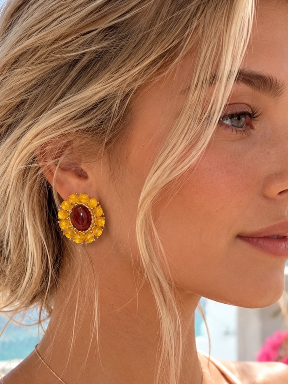 Vintage Red Cabochon Gold Earrings